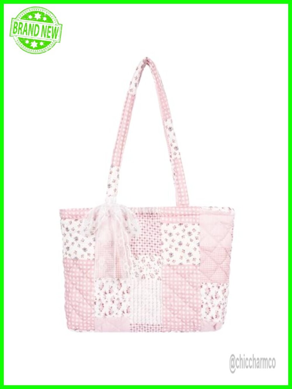 Quilted Floral Tote Bag Lightweight Cotton Shoulder Bag Travel Work Purse